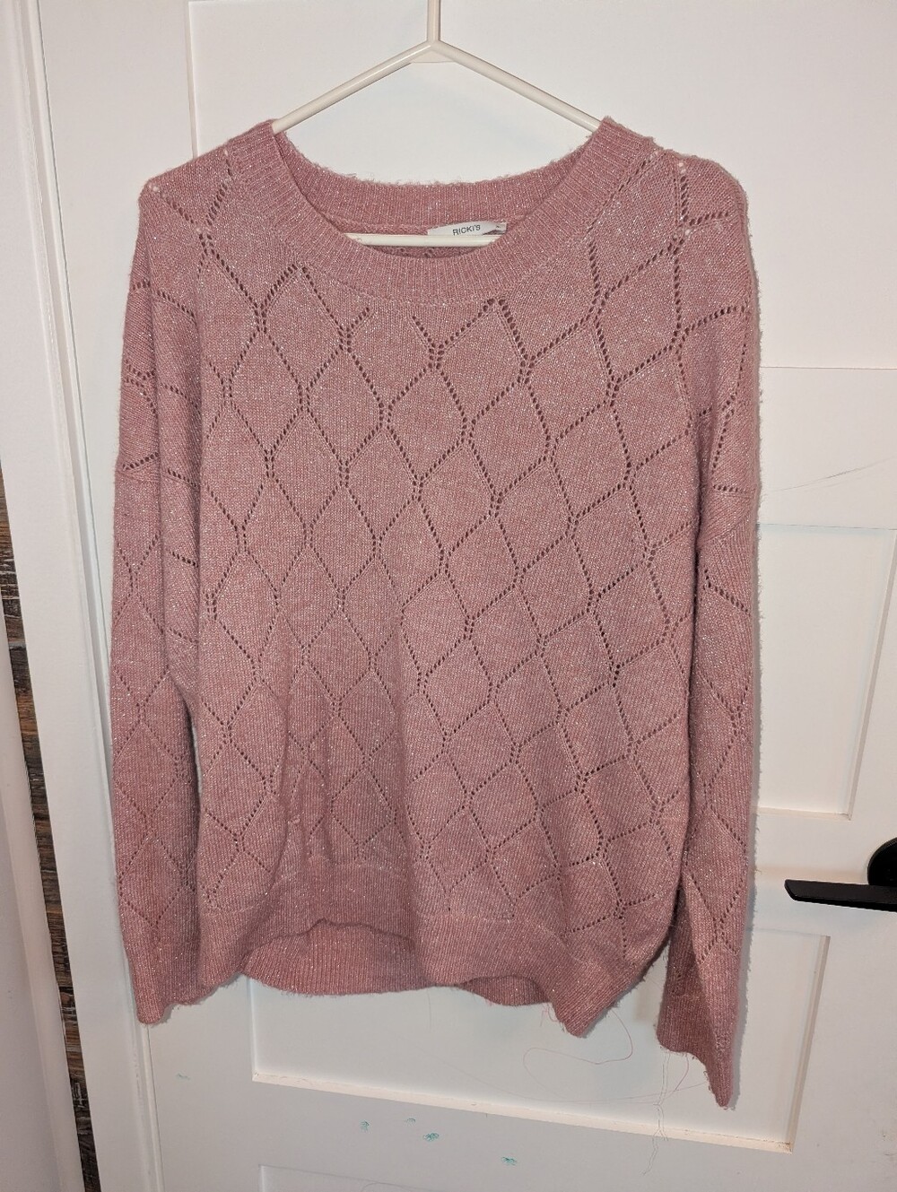 Rickis . Pink Diamond-Knit Crewneck Sweater Has Sparkles